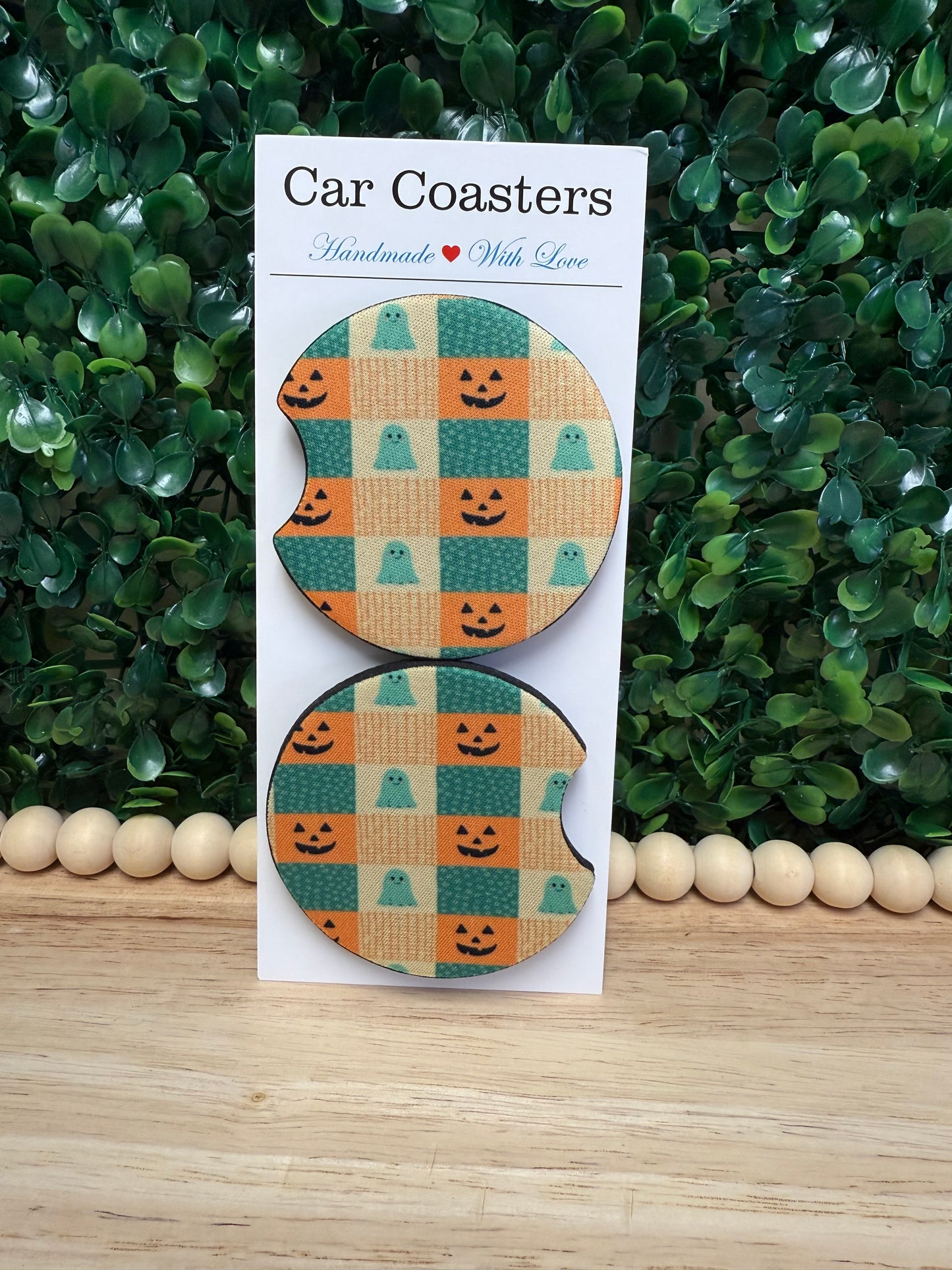 Plaid pumpkin car cup coasters