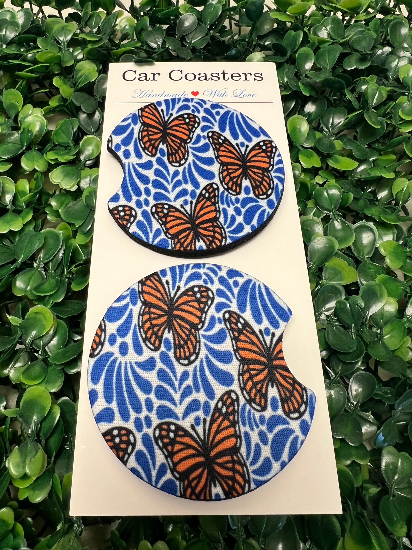 Blue Talavera Butterfly Car Cup Coasters
