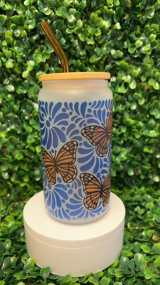 Blue Talavera Butterfly Glass