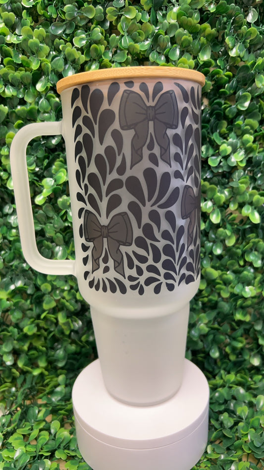 Black Talavera Bows 40 Oz Frosted Glass Tumbler