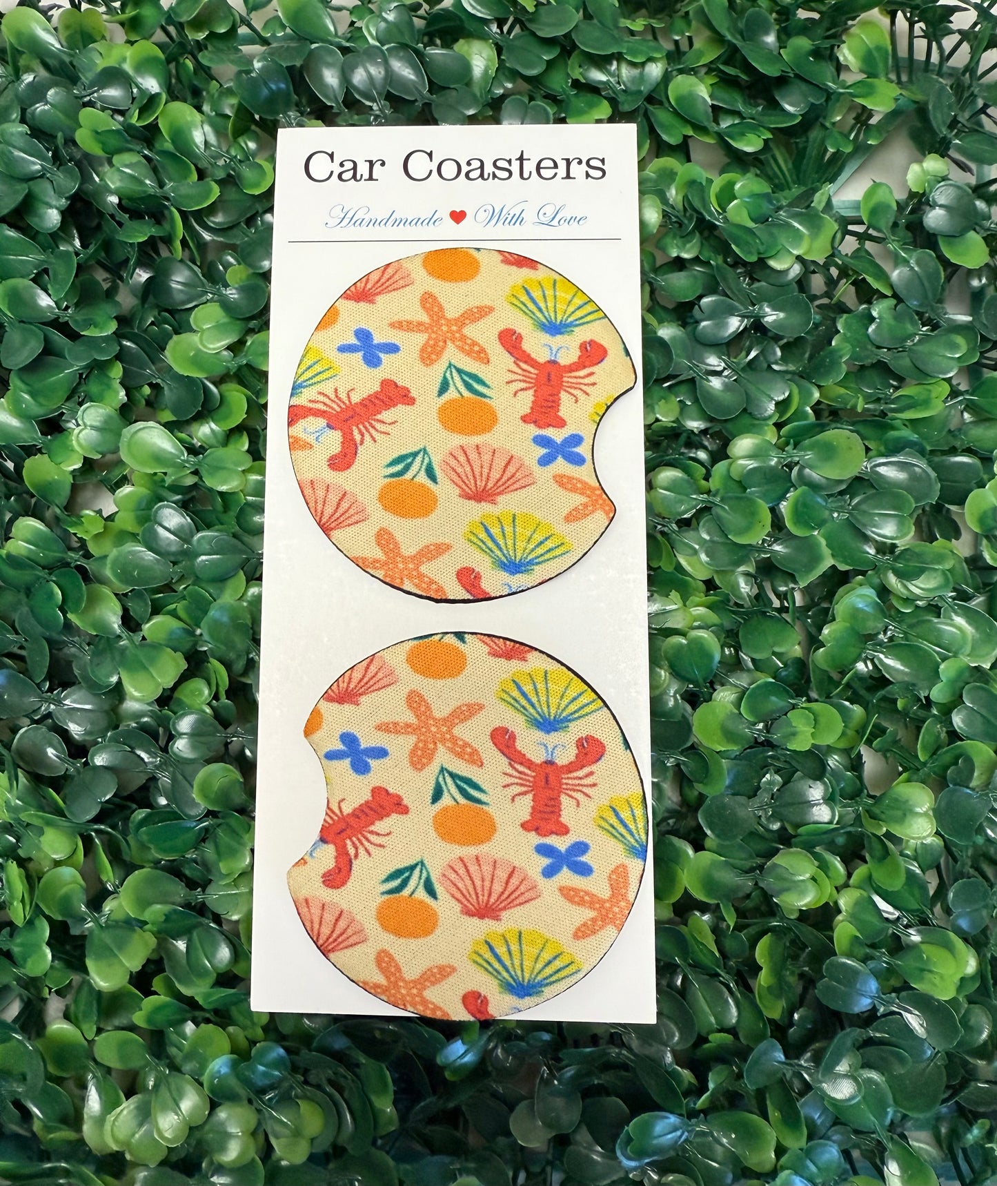 Lobster & sea shells car cup coasters