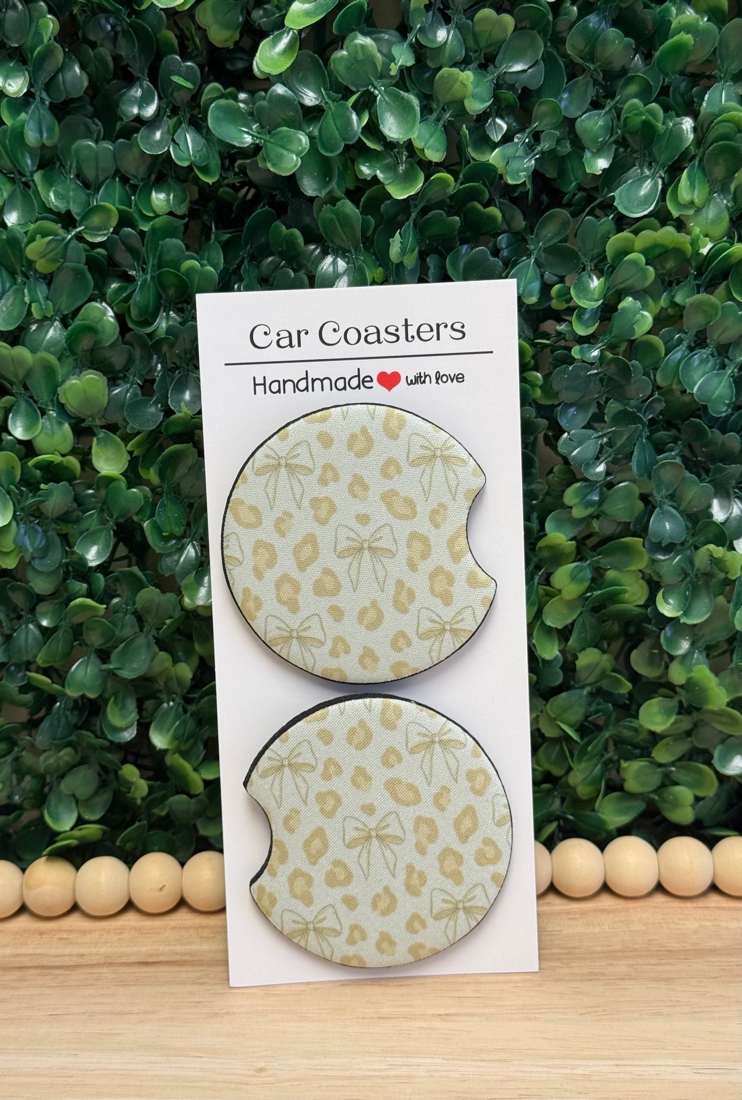 Coquette Cheetah print bows tumbler with a handle & FREE matching set of car coasters!