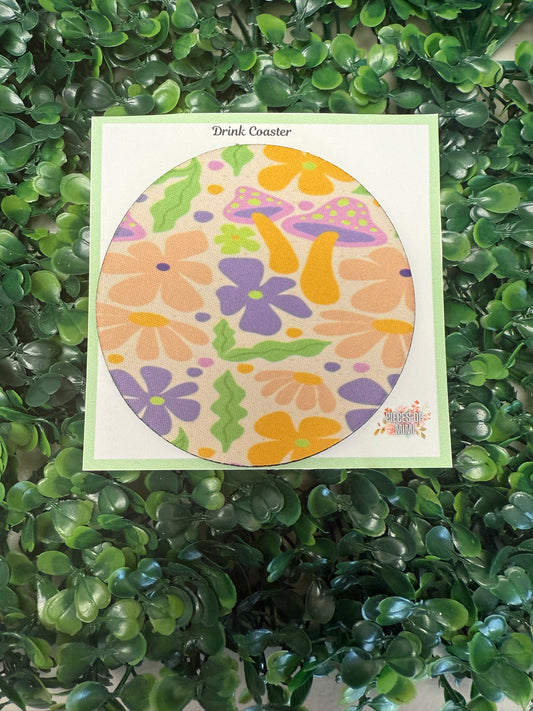 Purple mushroom drink coaster