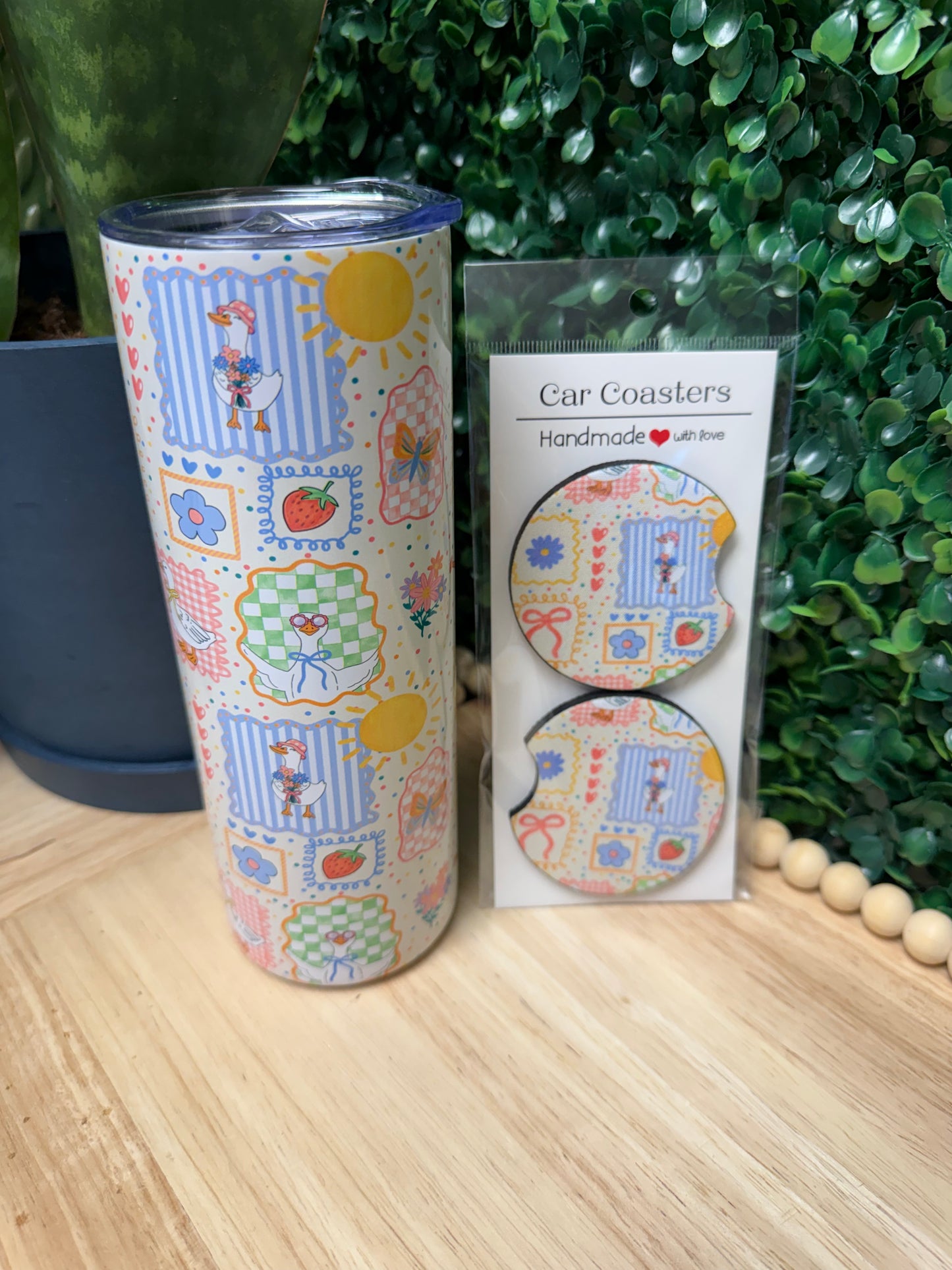 Spring Garden Goose 20 oz Tumbler W/ FREE matching set of Car Coasters!