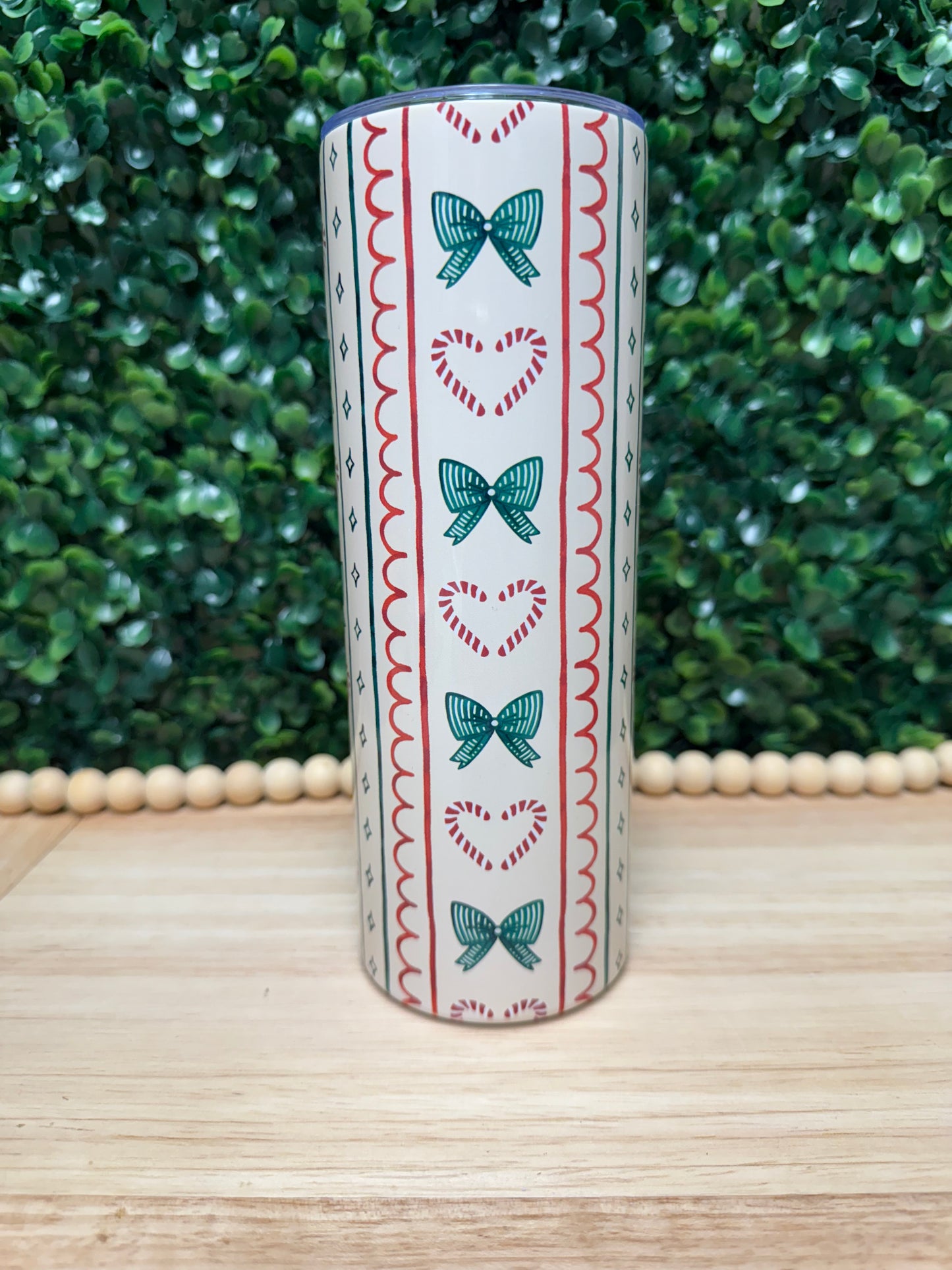 Vertical stripes & candy canes stainless steel tumbler