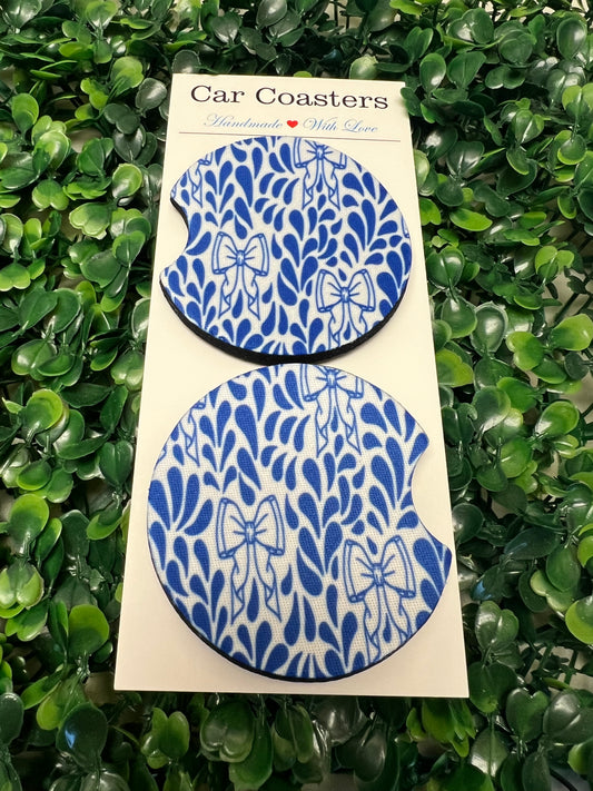 Blue Bows Talavera Car Cup Coasters