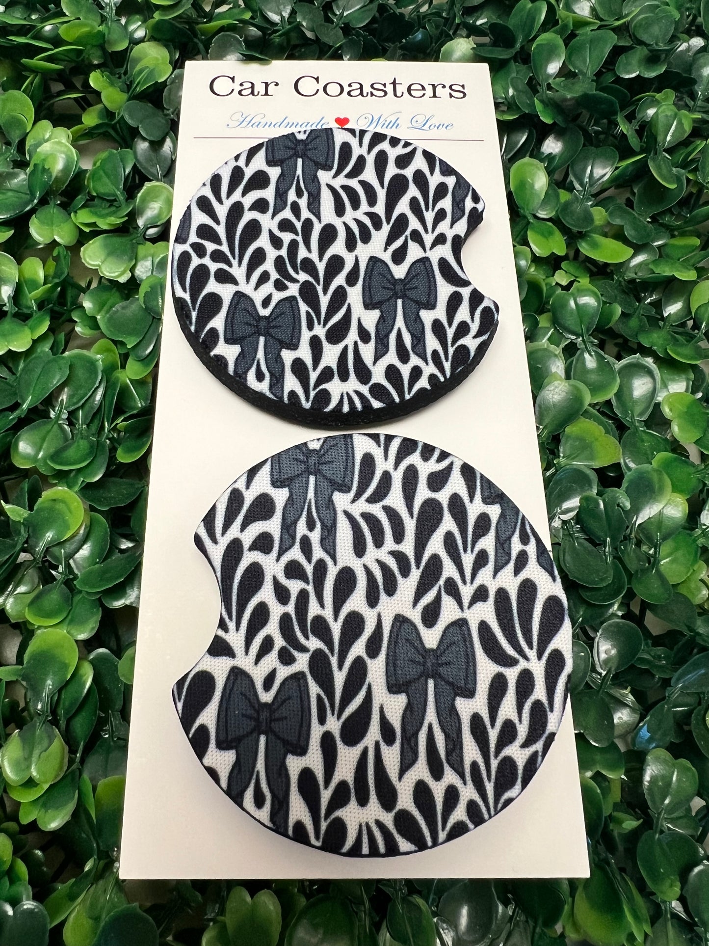 Black Talavera Bows Stainless Steel Tumbler & Matching Car Cup Coaster Set