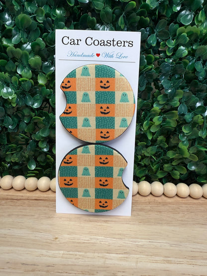 Plaid pumpkin car cup coasters