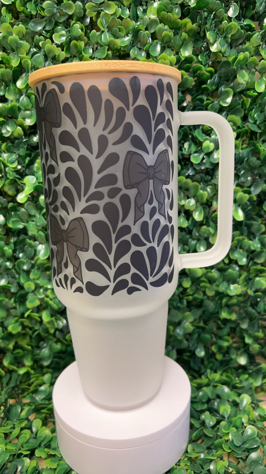 Black Talavera Bows 40 Oz Frosted Glass Tumbler