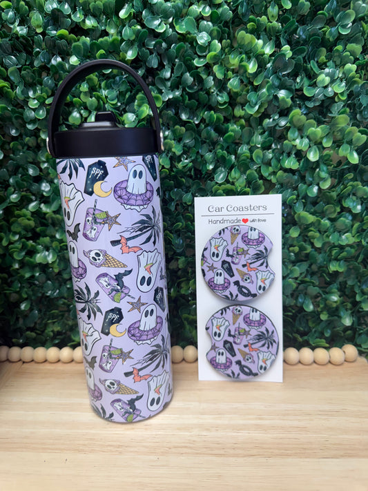 SummerWeen Ghosts 20 oz Tumbler with sport top lid & FREE matching set of Car Coasters!