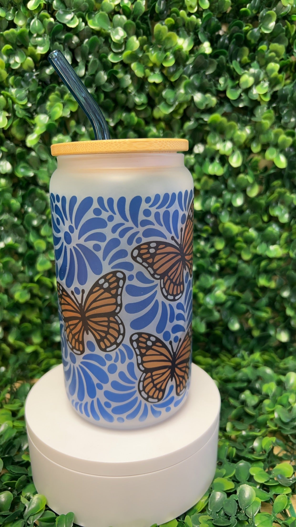 Blue Talavera Butterfly Glass