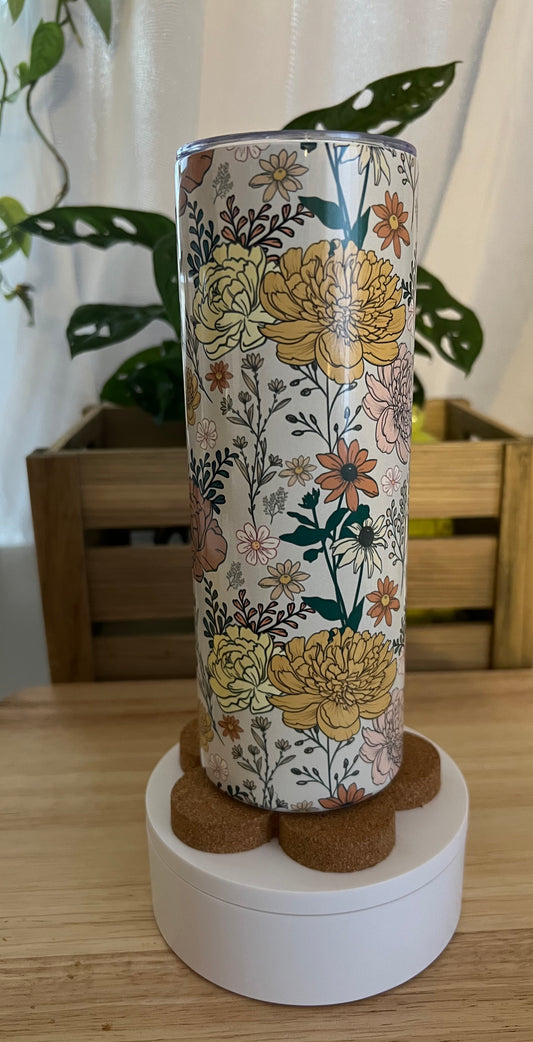 Retro Boho Flowers Stainless Steel Tumbler