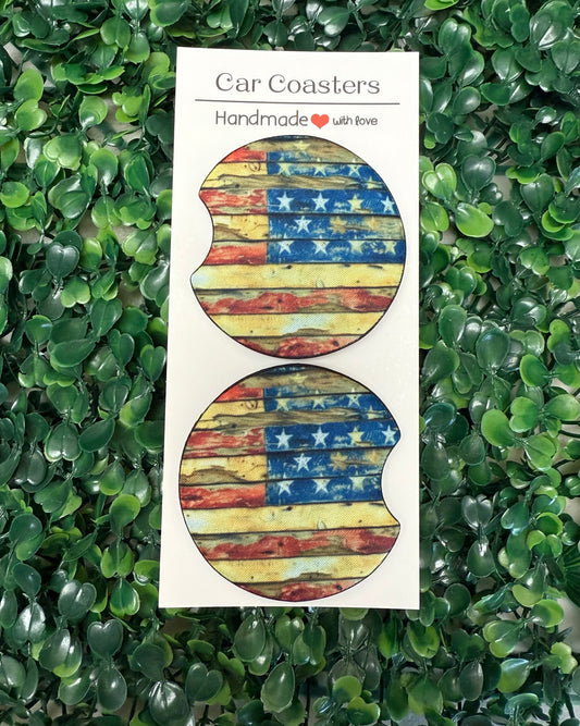 Rustic flag car cup coasters
