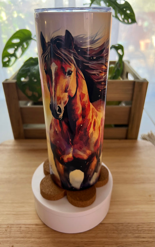 Watercolor Arabian Horse w/Sunset Stainless Steel Tumbler