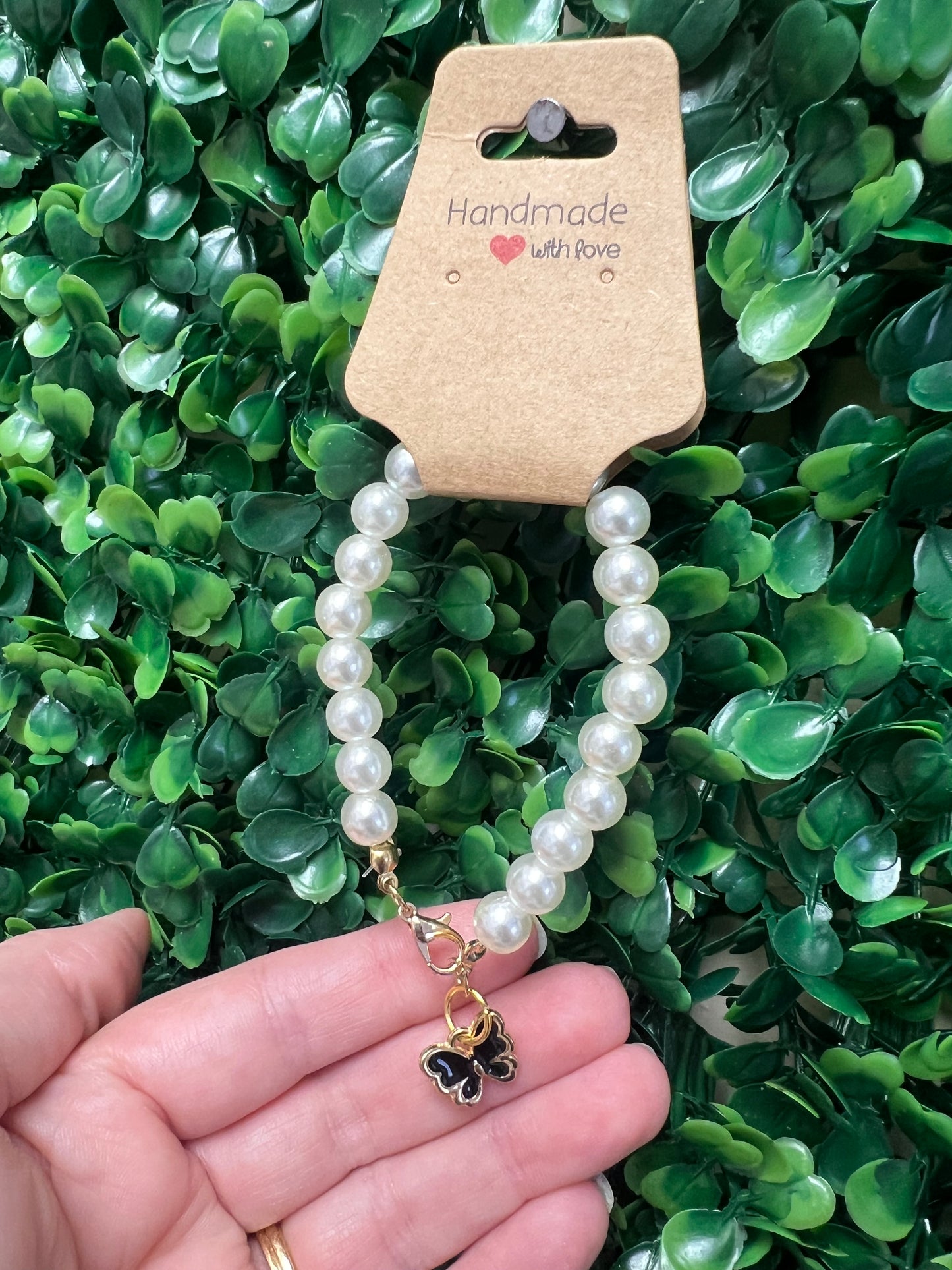 Faux Pearls With Butterfly Water Bottle Charm