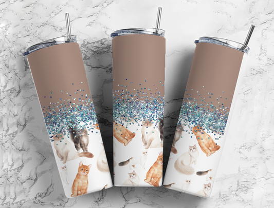 Glitter Brown With Cats Stainless Steel Tumbler