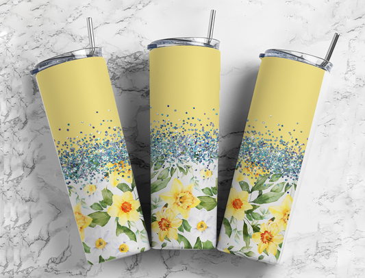 Glitter Yellow Daffodil's Stainless Steel Tumbler