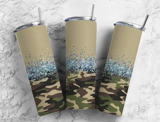 Glitter Army Camo Stainless Steel Tumbler