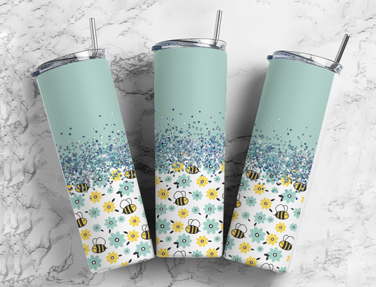 Glitter Bumble Bee's & Flowers Stainless Steel Tumbler