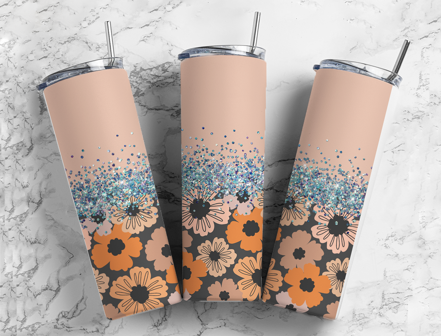 Glitter Blush Floral Stainless Steel Tumbler