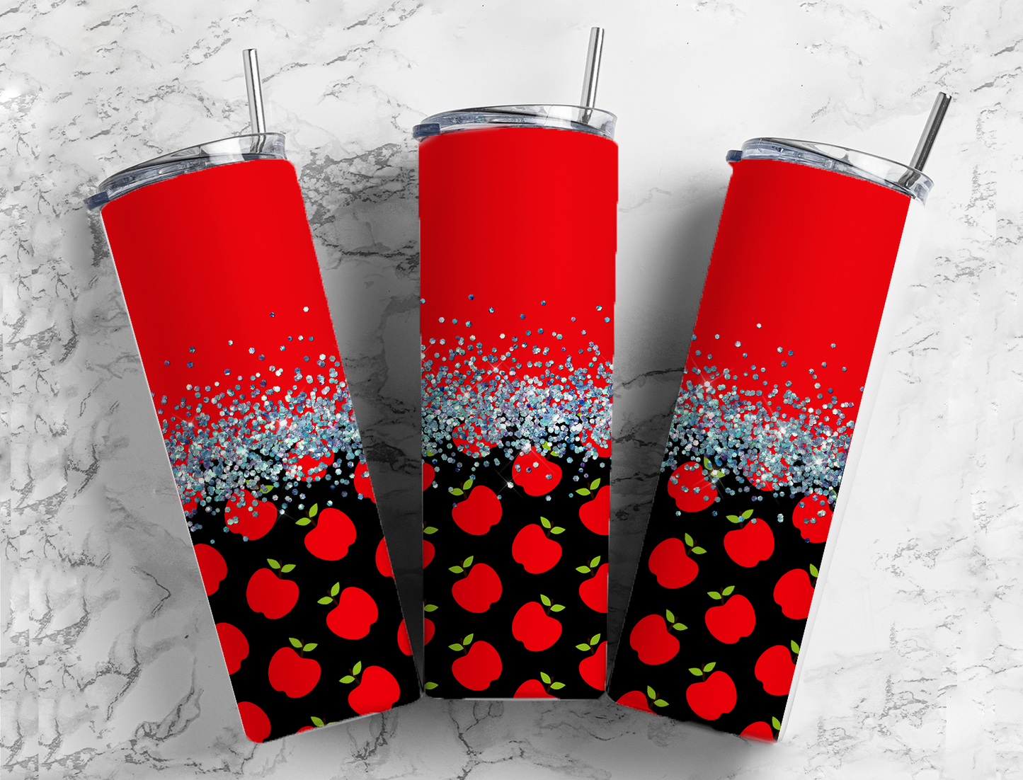 Glitter Red Apples Stainless Steel Tumbler