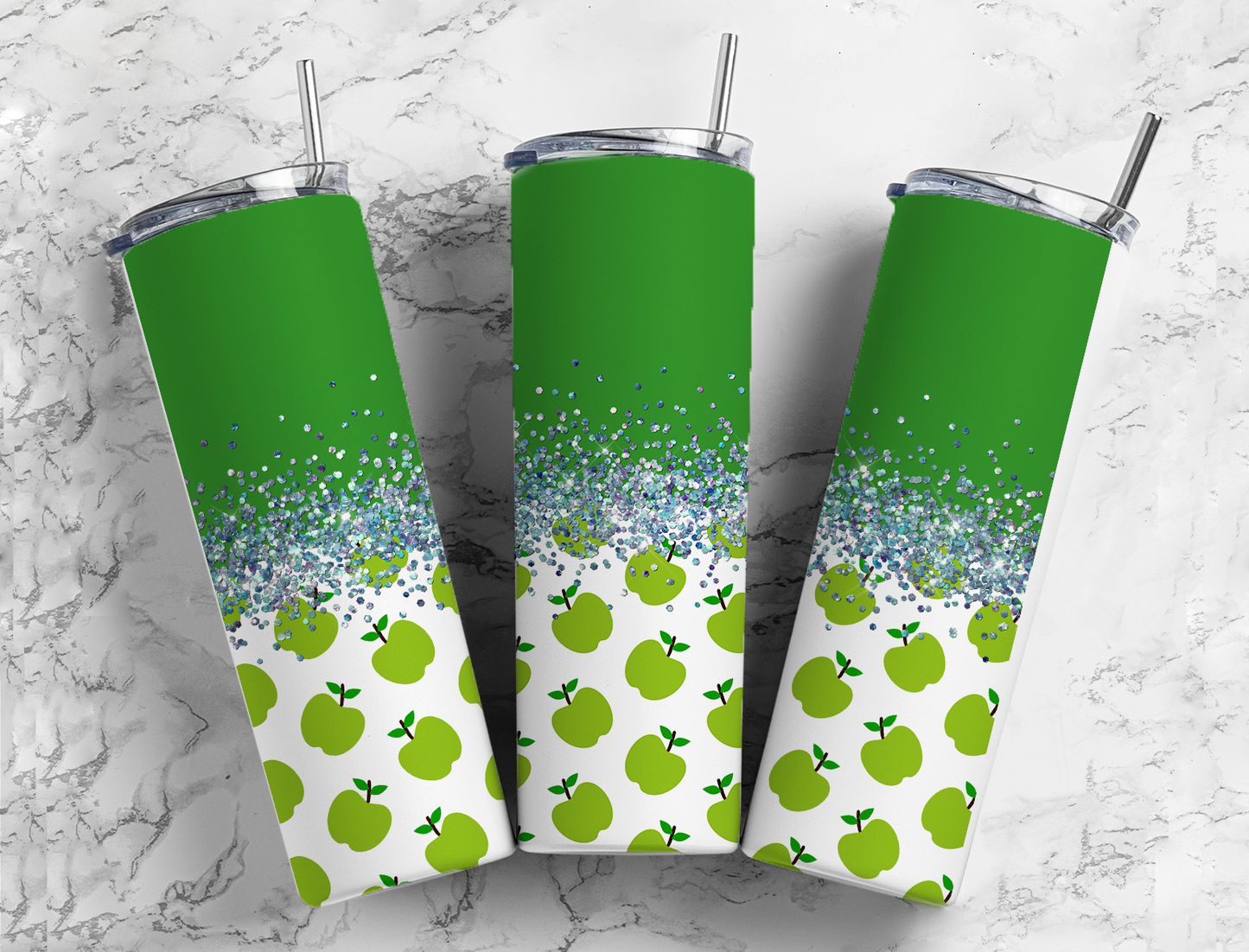 Glitter Green Apple Stainless Steel Tumbler