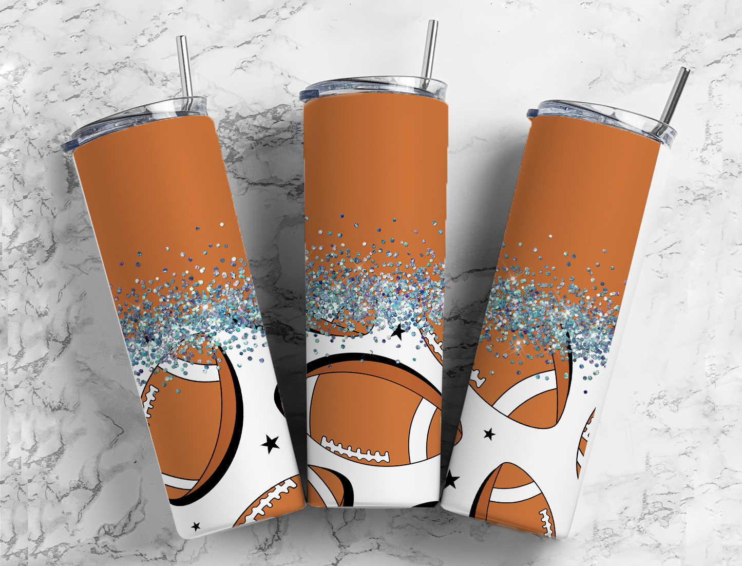 Glitter Split Brown Football Stainless Steel Tumbler