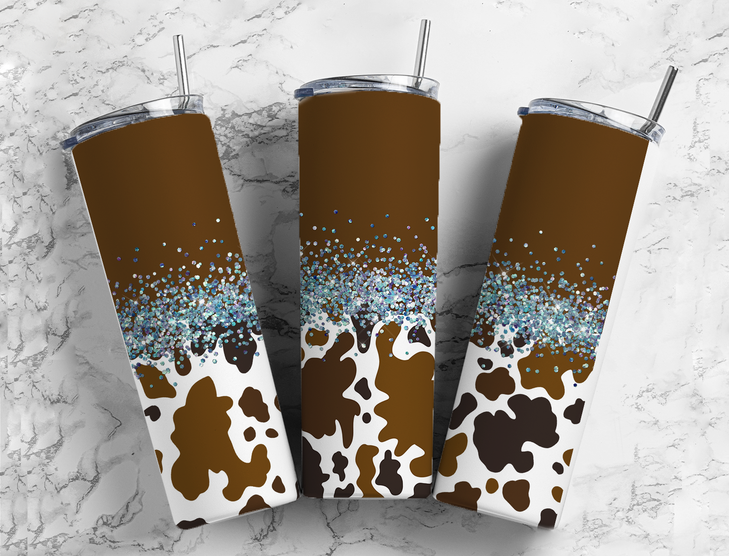 Glitter Brown Cow Print Stainless Steel Tumbler