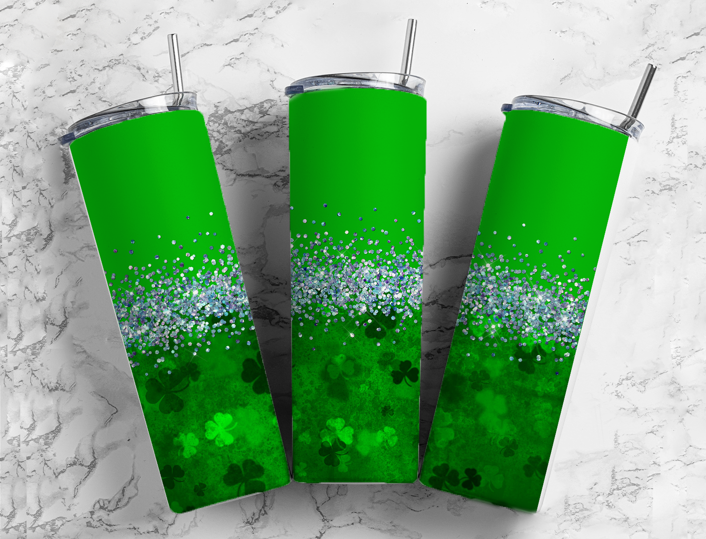 Glitter Faded Four Leaf Clovers Stainless Steel Tumbler