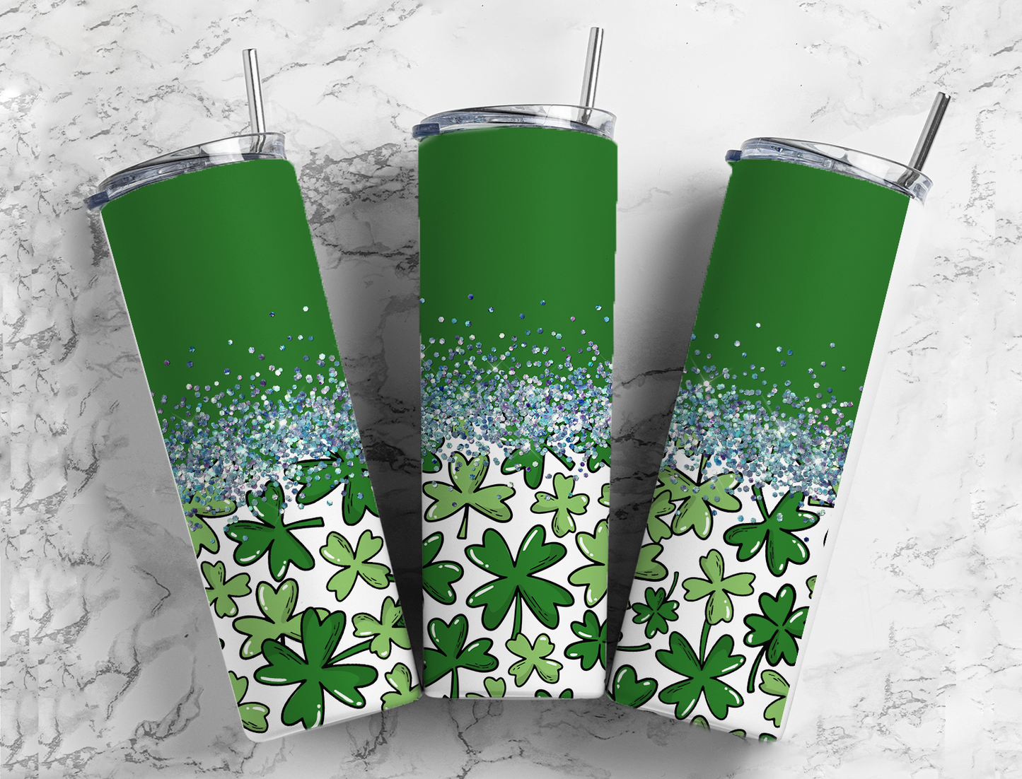 Glitter Four Leaf Clovers Stainless Steel Tumbler