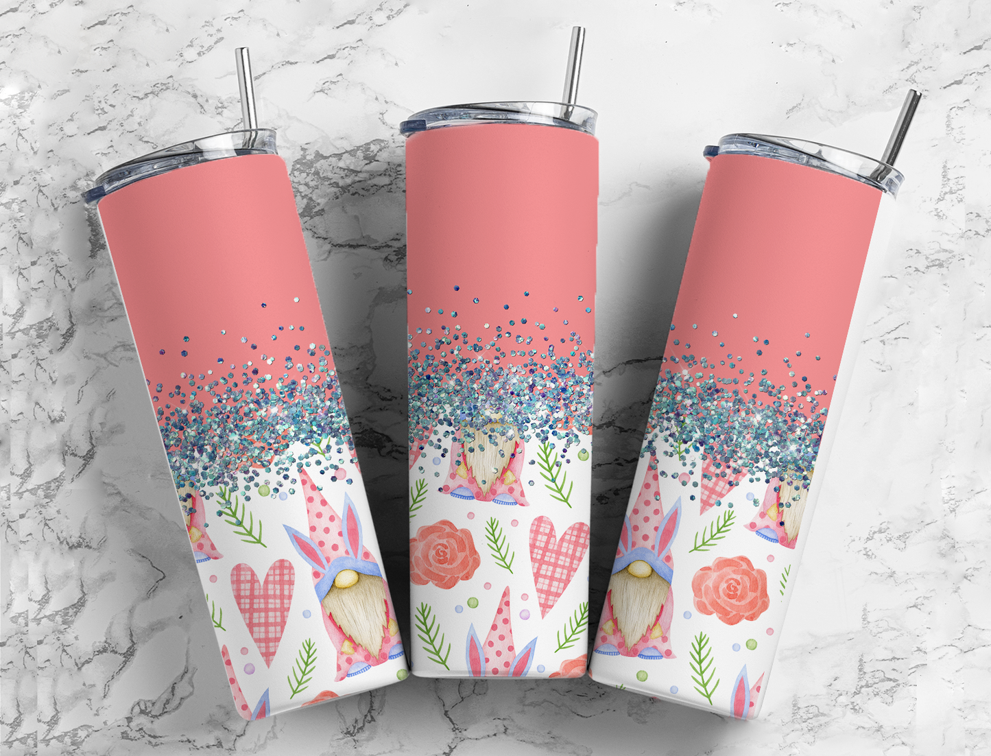 Glitter Easter Bunny Gnome Stainless Steel Tumbler