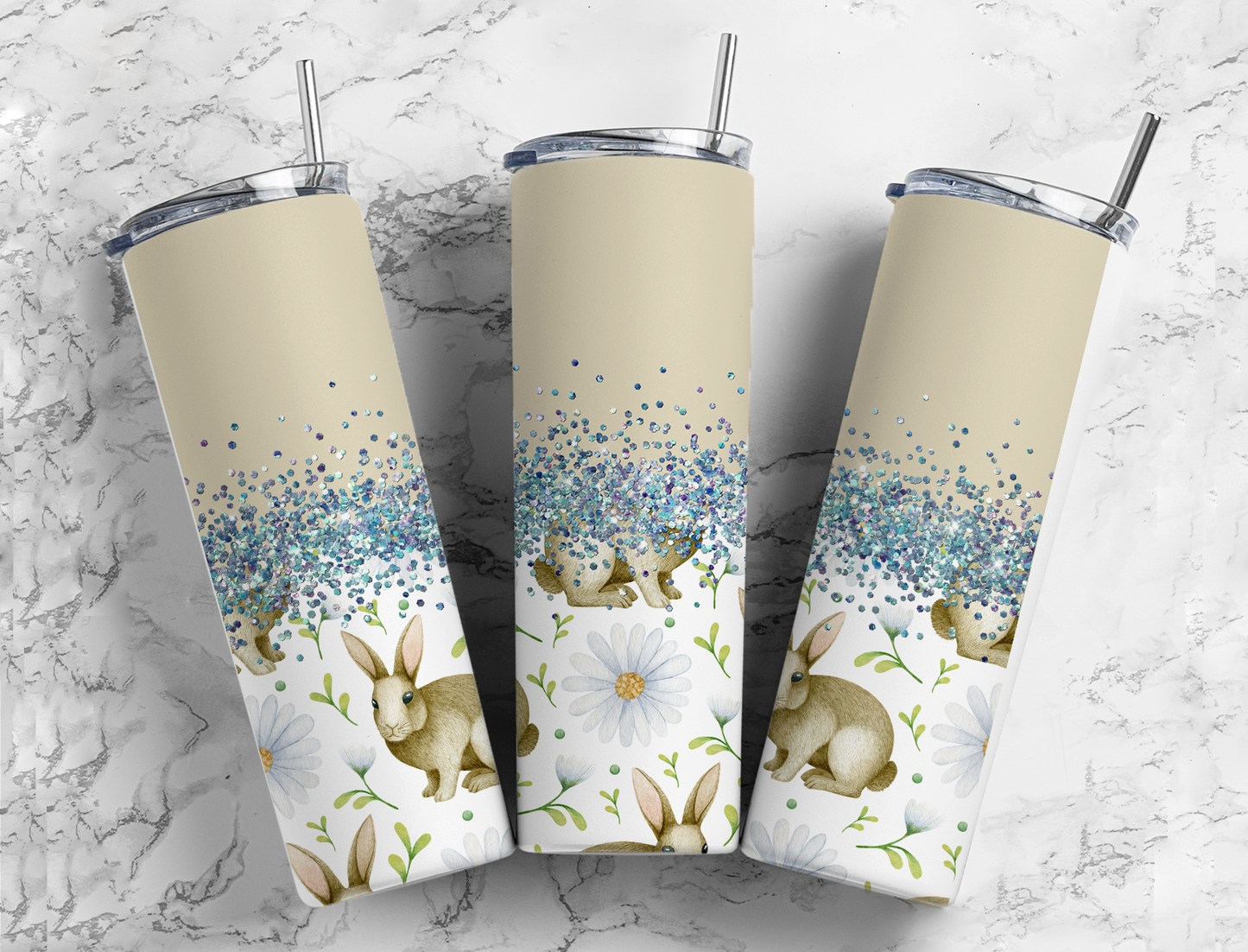 Glitter Beige Bunny Stainless Steel Tumbler