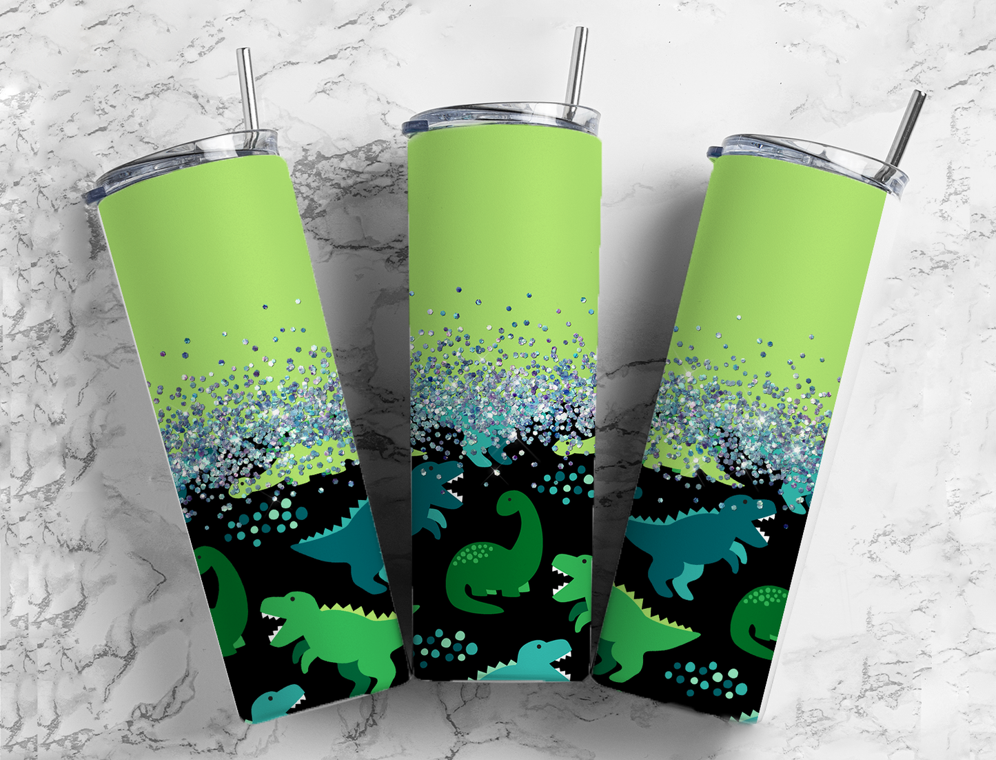 Glitter Green Dinosaurs Stainless Steel Tumbler