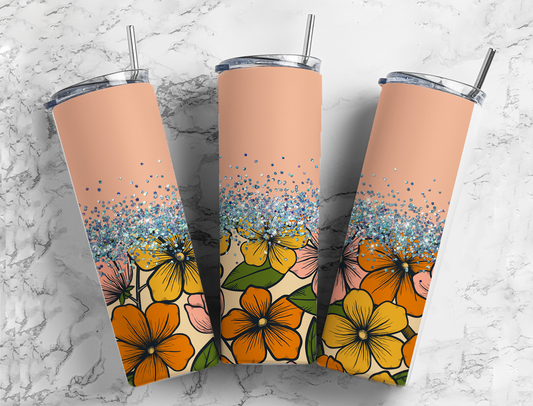 Glitter Colorful flowers Stainless Steel Tumbler