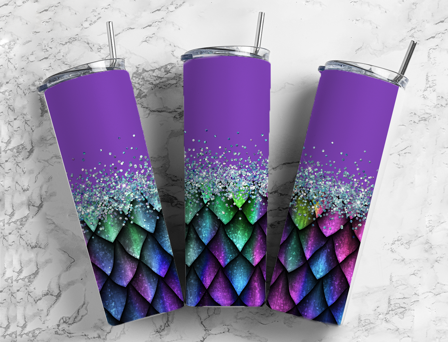 Glitter Split Purple Dragon Scales Stainless Steel Tumbler