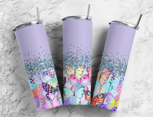 Glitter Colorful Butterflies Stainless Steel Tumbler