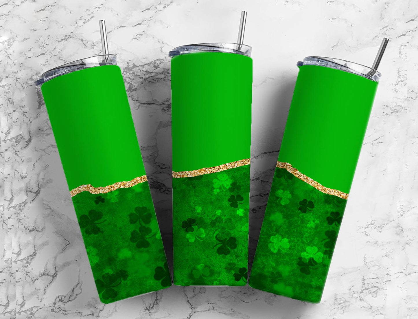 Split Gold Design-Green Clover Cluster Stainless Steel Tumbler