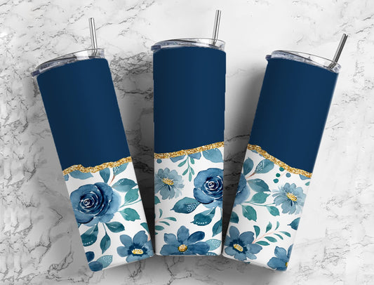 Split Gold Design-Blue Roses Stainless Steel Tumbler