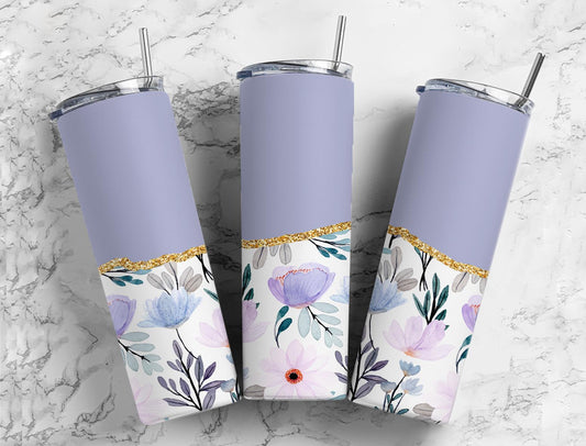 Split Gold Design- Lilac Watercolor flower Stainless Steel Tumbler