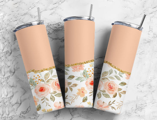 Split Gold Design- Peach Roses Stainless Steel Tumbler