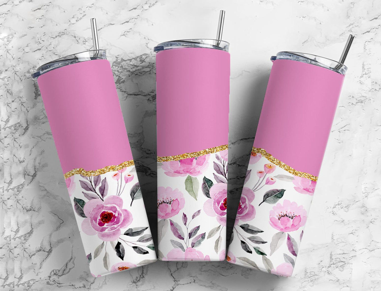 Split Gold Design- Mauve flower Stainless Steel Tumbler