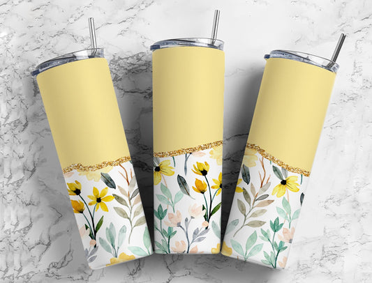 Split Gold Baby Yellow Wildflowers Stainless Steel Tumbler