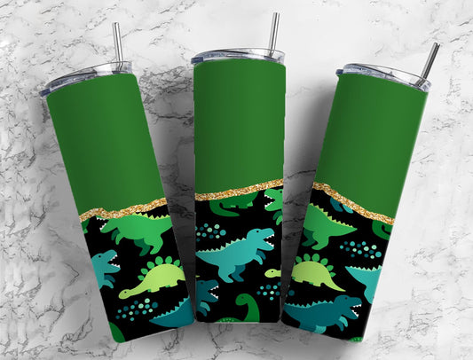 Split Gold Design-Green Dinosaurs Stainless Steel Tumbler