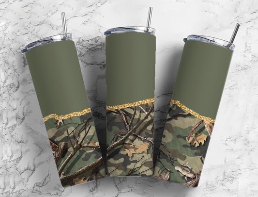 Split Gold Design- Green Camo Stainless Steel Tumbler