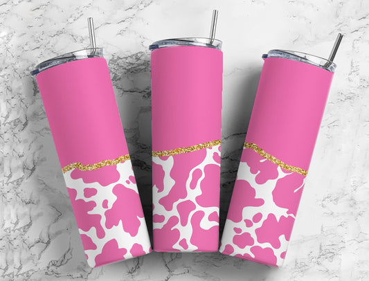 Split Gold Design-Pink Cow Print Stainless Steel Tumbler