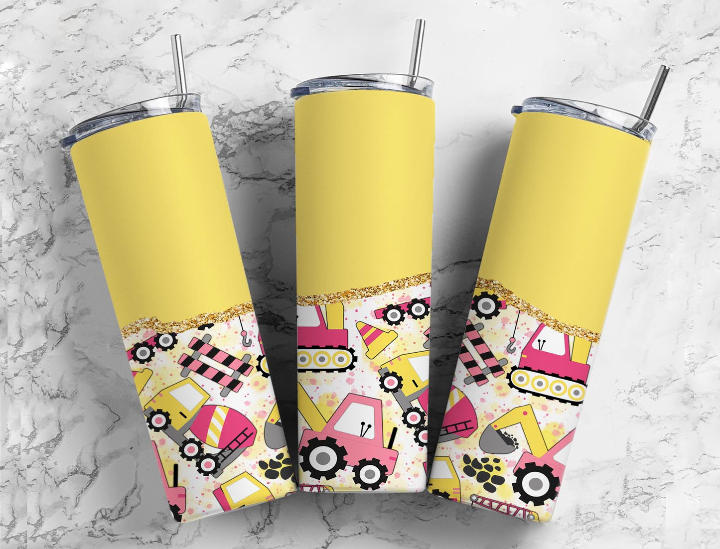 Split Yellow Construction Cars Stainless Steel Tumbler