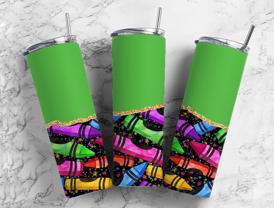 Split Gold Design-Green Crayons Stainless Steel Tumbler