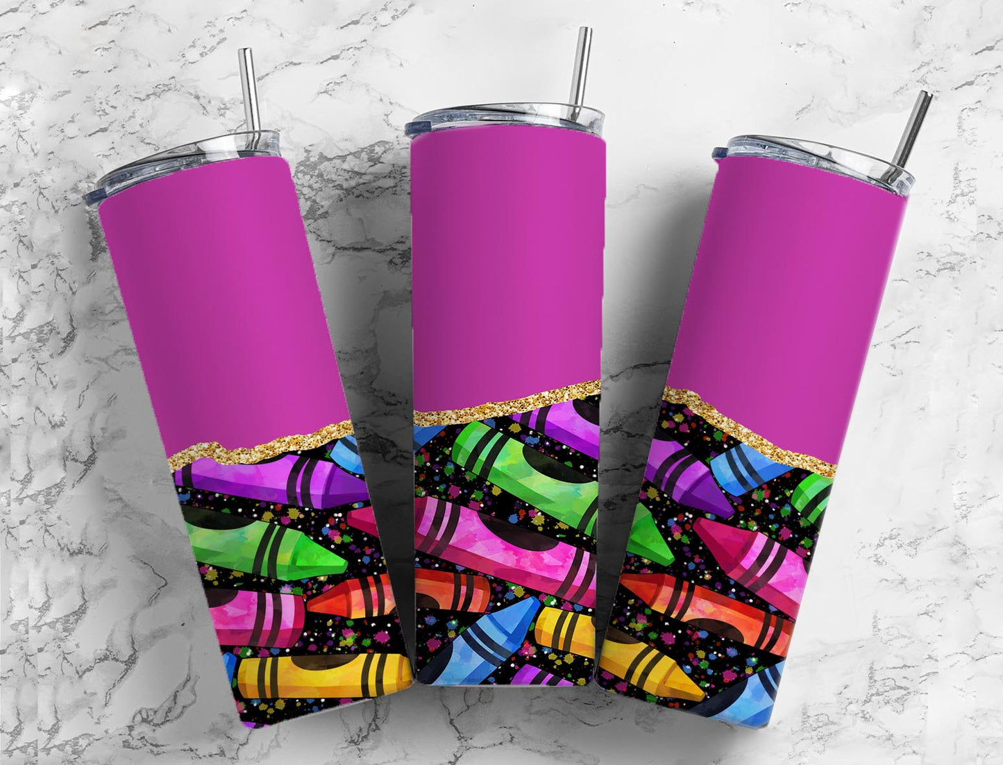 Split Gold Design- Purple Crayons Stainless Steel Tumbler