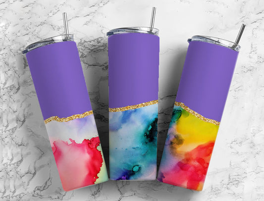 Split Gold Design- Purple Colorful Alcohol Ink Stainless Steel Tumbler