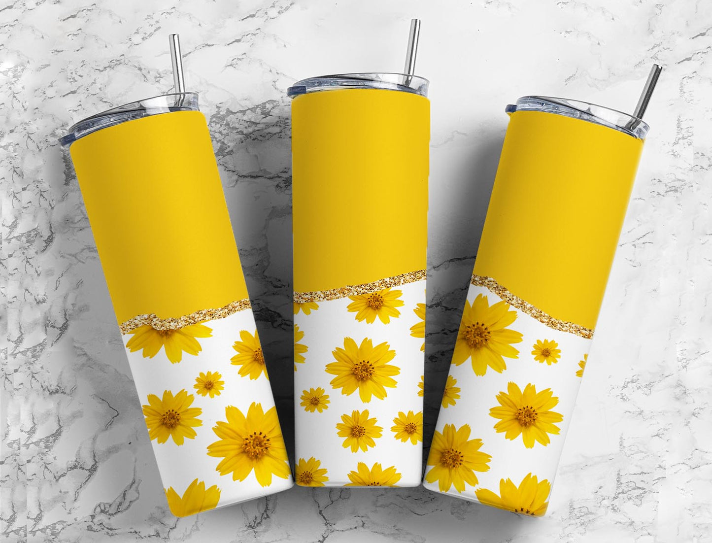 Split Yellow Daisy Stainless Steel Tumbler